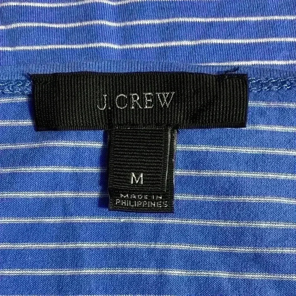 J. Crew Women’s Medium Blue Striped 100% Cotton Short Sleeve Lace Up Tee - Picture 5 of 7